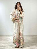 Elegant Floral Print Satin Wide Leg Pants