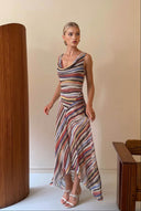 Swing Collar Striped Maxi Dress