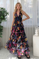 V-Neck Printed Ruffled Dress