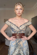 Deep V-Neck Printed High-Waist Maxi Dress