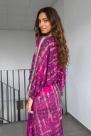 V-Neck Printed Patchwork Slit Streamer Design Maxi Dress