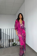 V-Neck Printed Patchwork Slit Streamer Design Maxi Dress