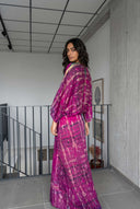 V-Neck Printed Patchwork Slit Streamer Design Maxi Dress