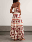 Elegant Strapless Ethnic Print Tiered Maxi Dress