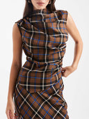 Casual Plaid Pleated Top And Wide-Leg Pants Set