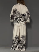 Architectural Print Satin Wide-Leg Pants