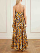 Elegant Abstract Print Tiered Spaghetti Strap Maxi Dress