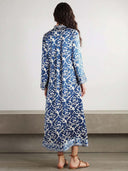 Exquisite Baroque Satin Print Long Sleeve Midi Dress