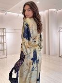 Elegant Watercolor Twist-Front Maxi Dress