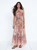 Bohemian Print Backless Spaghetti Strap Maxi Dress