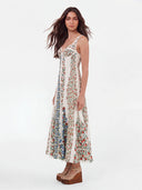 Elegant Floral-Print Lace Detail Sleeveless Dress