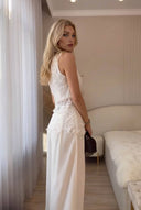 Lace Panelled Top And Wide Leg Pants Set