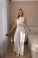 Lace Panelled Top And Wide Leg Pants Set