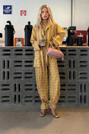 Printed Scarf Shirt And Wide Leg Pants Set