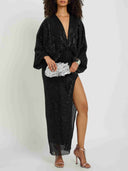 Sequin Batwing Sleeve High Slit Party Maxi Dress
