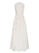 Elegant High Neck Lace Panel Maxi Dress