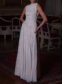 Elegant High Neck Lace Panel Maxi Dress
