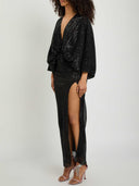 Sequin Batwing Sleeve High Slit Party Maxi Dress