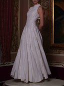 Elegant High Neck Lace Panel Maxi Dress