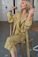 Printed Scarf Shirt And Wide Leg Pants Set