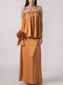 Elegant Strapless Draped Top & Skirt Two-Piece Set
