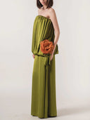 Elegant Strapless Draped Top & Skirt Two-Piece Set