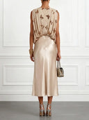 Elegant Champagne Sequin & Satin Two-Piece Set