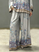 Exquisite Floral Paisley Print Satin Button Shirt