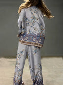 Exquisite Floral Paisley Print Satin Button Shirt