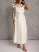 Elegant Cutout Lace Top & Satin Dress Two-Piece Set