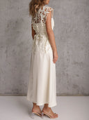 Elegant Cutout Lace Top & Satin Dress Two-Piece Set