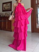 Elegant Tiered Ruffle Halter Maxi Dress