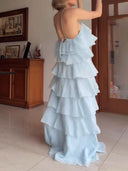 Elegant Tiered Ruffle Halter Maxi Dress