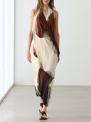 Elegant Abstract Print Halter Maxi Dress