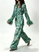 Exquisite Watercolor Print Wide-Leg Pants