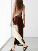 Elegant Abstract Print Halter Maxi Dress