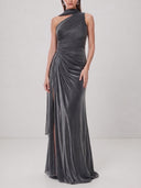 Elegant One-Shoulder Ruched Satin Maxi Dress