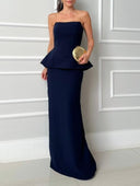 Elegant Strapless Mermaid Waist-Cinching Party Maxi Dress