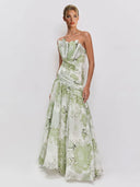 Elegant Floral Print Strapless Maxi Dress