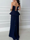 Elegant Strapless Mermaid Waist-Cinching Party Maxi Dress