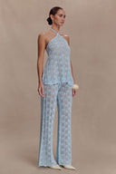 Corey Crochet Halter Neck Top - Light Blue