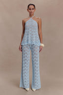 Corey Crochet Halter Neck Top - Light Blue