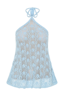 Corey Crochet Halter Neck Top - Light Blue