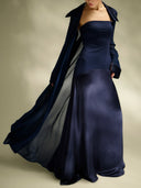 Elegant Satin Maxi Dress & Long Sheer Chiffon Cover-Up Two-Piece Set