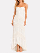 Elegant Strapless Layered Tassel Maxi Dress
