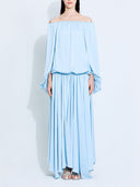 Elegant Satin Off-Shoulder Flowing Maxi Dress