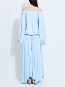 Elegant Satin Off-Shoulder Flowing Maxi Dress
