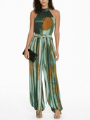 Abstract Watercolor Print Halter &  Pants Two-Piece Set