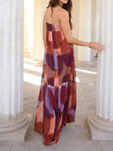 Abstract Watercolor Print Maxi Dress & Kimono Two-Piece Set