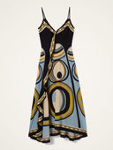 Retro Geometric Print V-Neck Slip Midi Dress